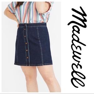 Madewell Button Fly Blue A-Line Mini Denim Jean Skirt